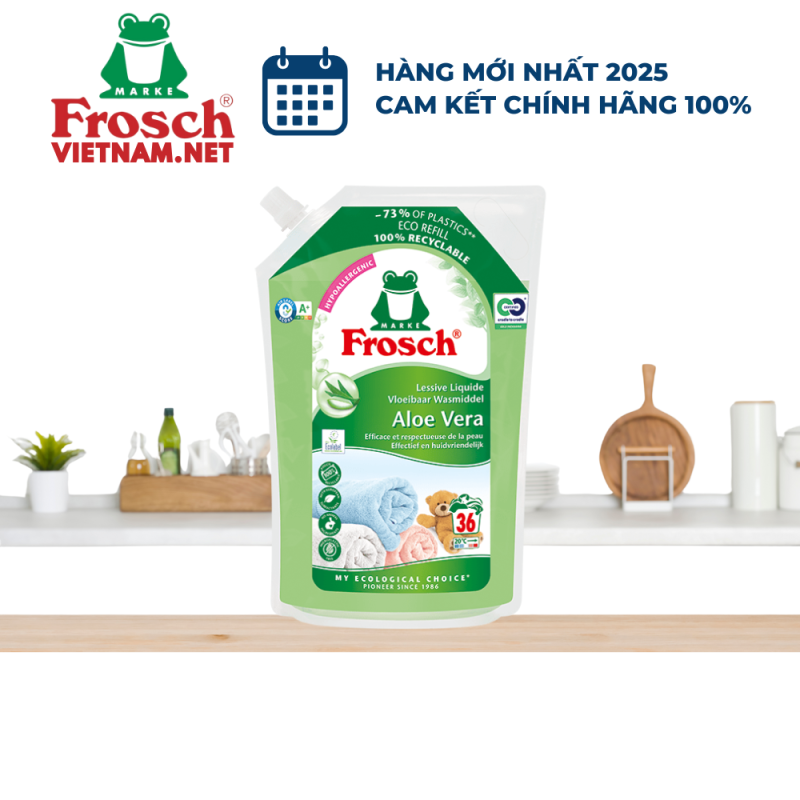 Túi Nước Giặt Quần Áo Hữu Cơ Frosch 1.8L Hương Lô Hội