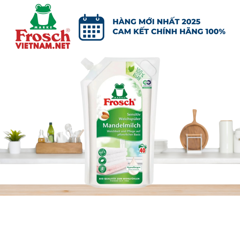 Túi Nước Xả Vải Hữu Cơ Frosch 1L Hương Sữa Hạnh Nhân
