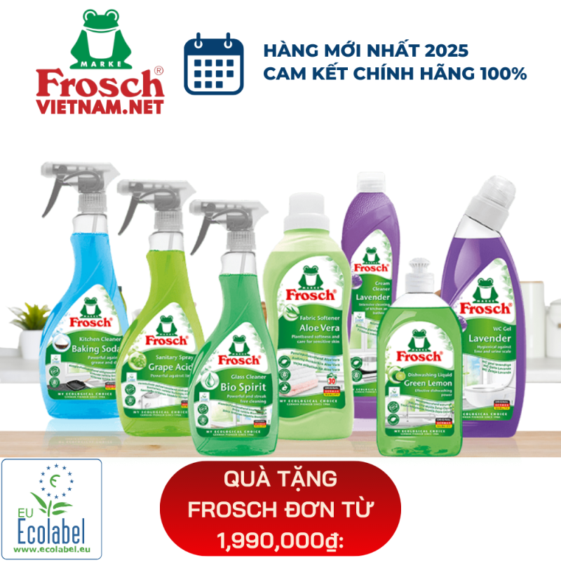 Quà Tặng Frosch đơn từ 1,990,000₫: Nước rửa chén, xịt tẩy đa năng, vệ sinh phòng tắm & kính, tẩy dầu mỡ, tẩy bồn cầu