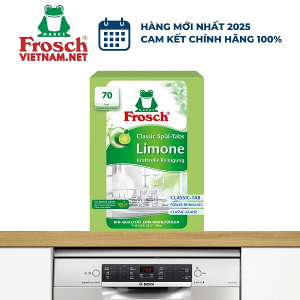Hộp viên rửa chén hữu cơ Frosch Classic hương chanh 70 viên – Giải pháp an toàn, thân thiện với môi trường