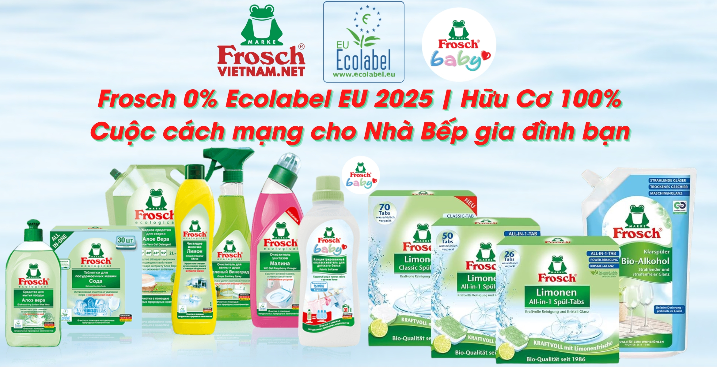 Tẩy Rửa Đa Năng Frosch Hữu Cơ 100%, viên rửa chén hữu cơ, viên rửa chén hương chanh, viên rửa chén không phốt phát, viên rửa chén an toàn, viên rửa chén nhập khẩu Châu Âu, viên rửa chén cho máy rửa chén, viên rửa chén Frosch Classic, viên rửa chén thân thiện môi trường, Nước làm bóng hữu cơ Frosch, Nước trợ xả máy rửa chén