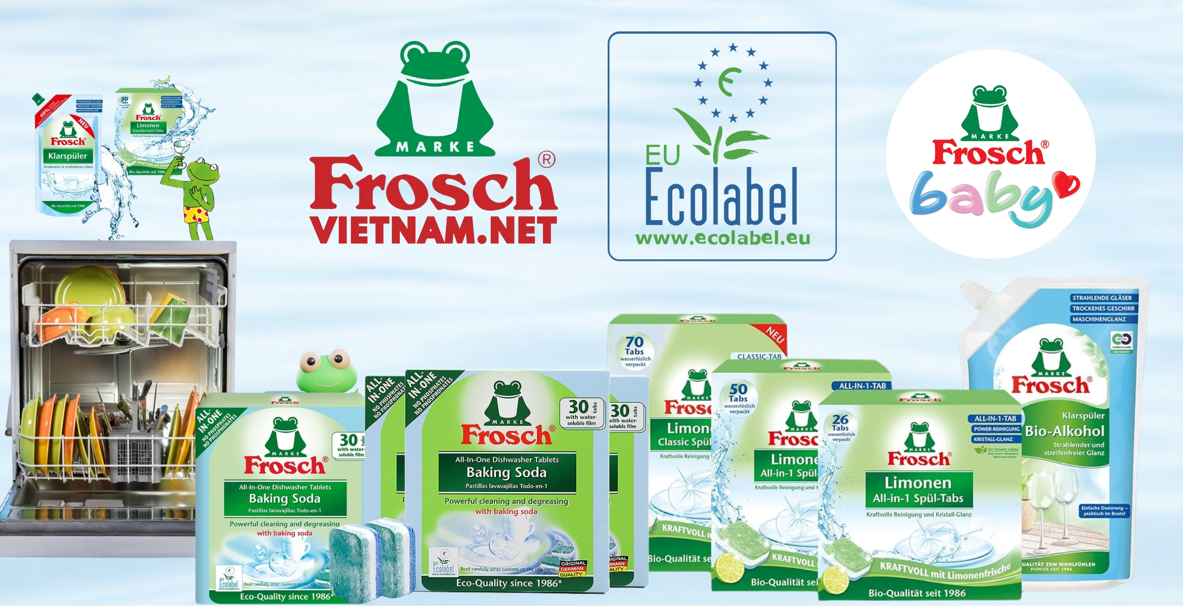 Viên rửa chén Frosch Hữu Cơ 100%, Frosch Dishwasher Tablets 100% Organic, viên rửa chén hữu cơ, viên rửa chén Frosch, viên rửa chén hữu cơ, viên rửa chén hương chanh, viên rửa chén không phốt phát, viên rửa chén an toàn, viên rửa chén nhập khẩu Châu Âu, viên rửa chén cho máy rửa chén, viên rửa chén Frosch Classic, viên rửa chén thân thiện môi trường, Nước làm bóng hữu cơ Frosch, Nước trợ xả máy rửa chén, Nước làm bóng chén đĩa, Nước làm bóng an toàn cho máy rửa chén, Nước trợ xả hữu cơ, Nước làm bóng chén đĩa nhập khẩu Châu Âu